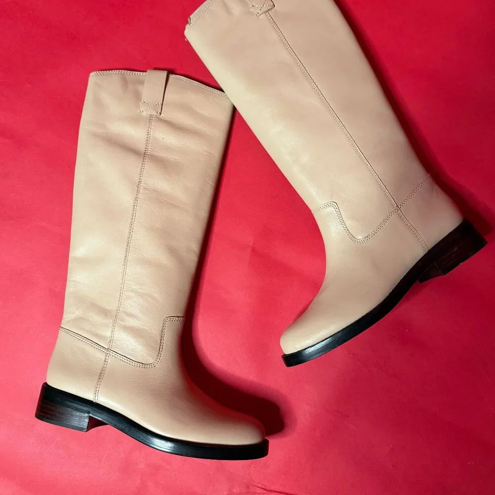 J.Crew Leather Riding Boots – Size 8.5 – Neutral Beige Classic Tall Boots - Picture 3 of 12